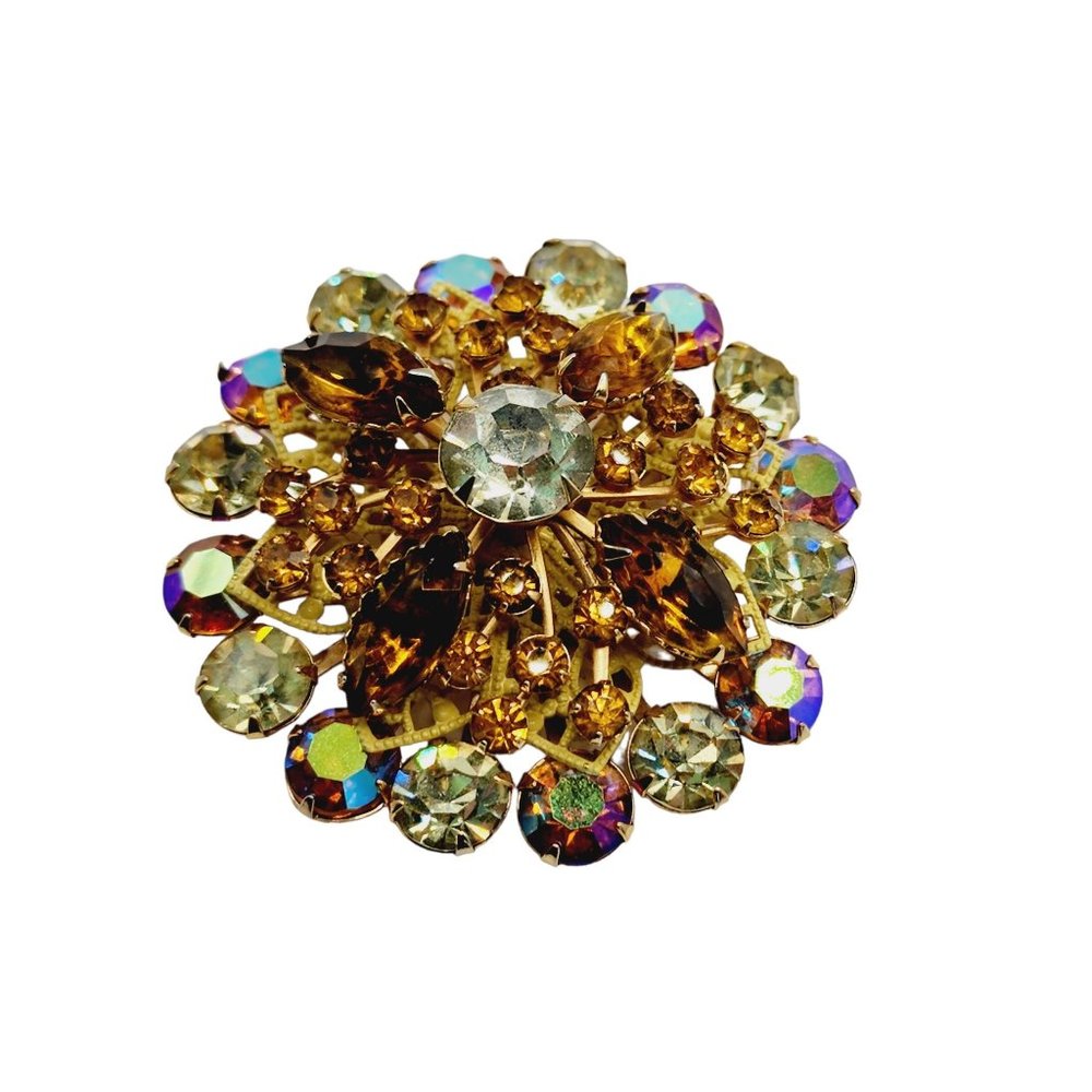 Vintage Unsigned West Germany Rhinestone Layered Brooch (A1238)